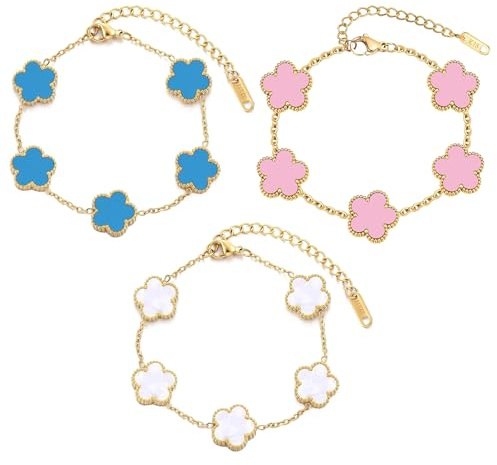 TENGWA 18k förgyllda smycken 3 stycken smycken guld vattentät 17 + 5 cm klöverarmband lycklig klöver present till födelsedag årsdag alla hjärtans dag mors dag eller nyår