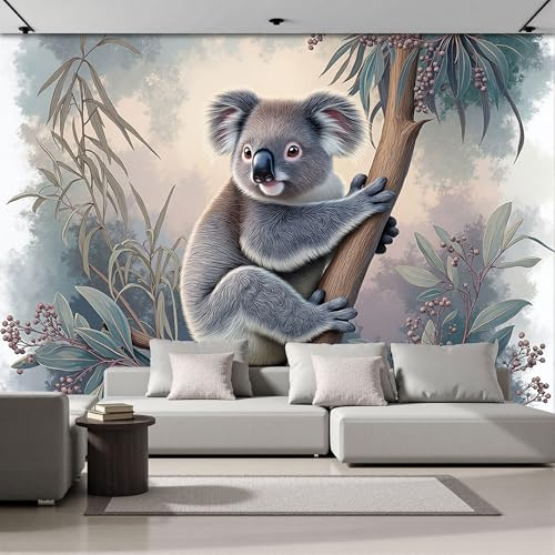 Fotomurales Koala De Ramas De Árboles, Ilustración Naturalista Mural De Pared Papel Tapiz Fotográfico Para Tapiz Arte De Pared Para Sala De Estar Dormitorio 200x140cm