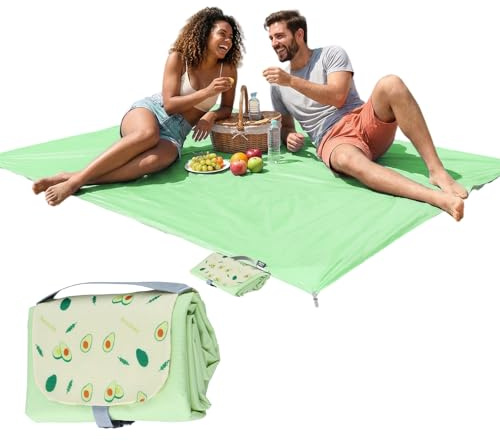 Rundago Manta de Picnic al Aire Libre – 150 x 210 cm, Ligera, Impermeable y Fácil de Doblar, Ideal para Playa, Camping y Actividades al Aire Libre (Verde Vainilla)