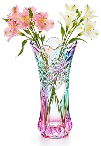 DASIAUTOEM Kristallglasvase i Phoenix-svansform, bordsdekorationsvase, Modern blomvas i glas, Färgglad glasvas med bred öppning, Dekorativ stor glasvas för blommor, hem och bröllopsdekoration (färgad)
