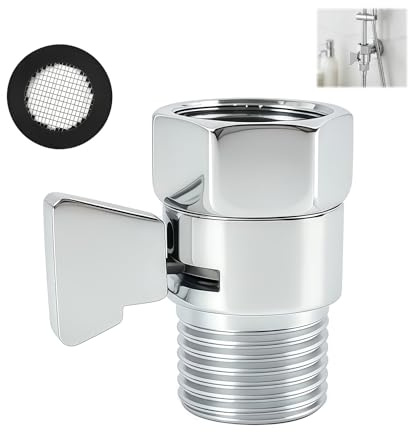 Válvula Control de Flujo de Agua para Ducha 1/2 Pulgadas, Válvula Cierre y Regulador de Presión en Latón Resistente, Accesorio Universal Antifugas para Cabezal de Ducha y Sistemas Fontanería