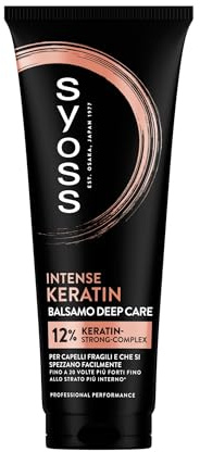 Syoss Balsamo Deep Care Intense Keratin 250ml, 12% Keratin-Strong-Complex, Syoss Balsamo per capelli fragili e che si spezzano facilmente, capelli fino a 5 volte più forti fino allo strato più interno