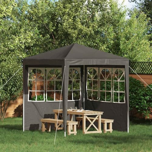 sephironlbb Tente de fête - Lot de 2 panneaux latéraux - 200 x 195 cm - Anthracite - En polyéthylène et acier - Avec fenêtre - Résistant aux intempéries - Résistant aux UV - Pour tonnelle, tente de
