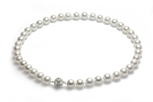 Schmuckwilli Tahiti Dam skal pärla pärlhalsband vit Magnetspänne verkligt skal 42CM dmk1017-42 (10mm)