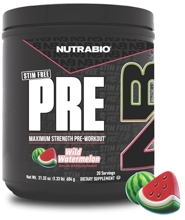 NutraBio STIM-Free PRE Workout for Men, New Formula | Laser Focus, Extreme Pumps | Performance, Endurance | 10g Citrulline, Beta Alanine, Nitrates, Nootropics, Electrolytes - 20 Servings Watermelon