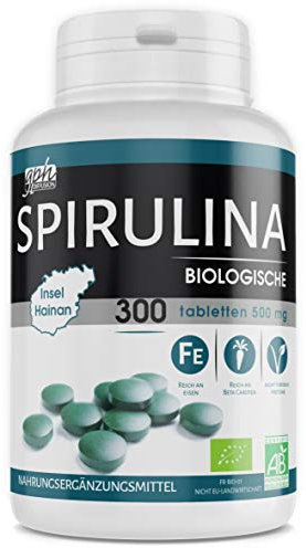 Spirulina Bio 3000 mg pro Tag - ENERGIESTOFFWECHSEL, IMMUNSYSTEM - Ohne Zusatzstoffe - 300 Tabletten | Herkunft Insel Hainan