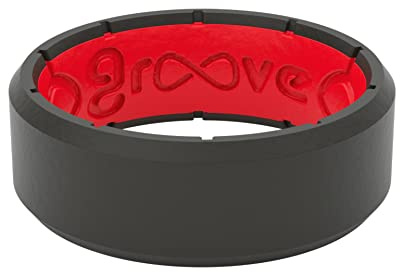 Groove Life Edge Black/Red Silicone Ring - Breathable Rubber Wedding Rings for Men, Unique Design, Comfort Fit Ring - Size 10