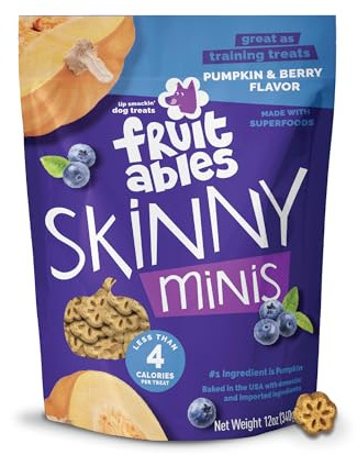 Fruitables Skinny Mini Dog Treats, Healthy Pumpkin Treat for Dogs, Low Calorie & Delicious, Puppy Training, No Wheat, Corn or Soy, Made in The USA, Pumpkin and Berry Flavor, 12oz