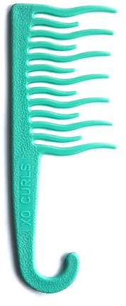 XO Curls Shower Detangling Comb - wide tooth comb with hook for easy hanging in shower, removes knots and tangles gently