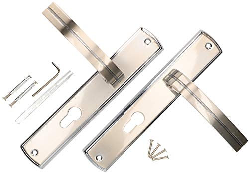 KOTARBAU® Lot de poignées de porte 72 mm PZ - Plaque longue nickel-chrome universelle moderne