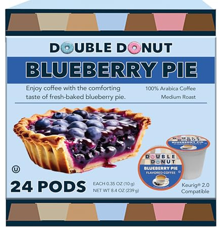 Double Donut Coffee Blueberry Coffee Pods, Single Serve Blueberry Flavored Coffee Pods, Medium Roast Coffee for Keurig K Cups Brewers, 24 Count