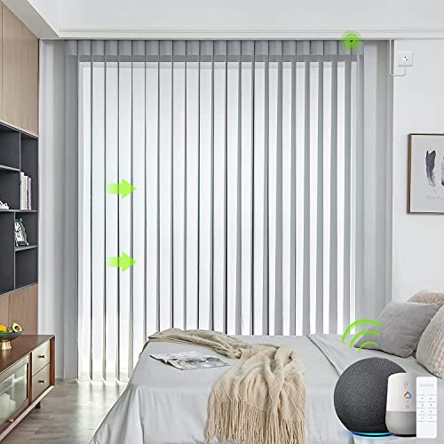 Yoolax Elektrisches Lamellenvorhang Vertikaljalousie mit Fernbedienung, Alexa WiFi Smart Vertikal Jalousien für Home Office, Nach Maß (Hellgrau)