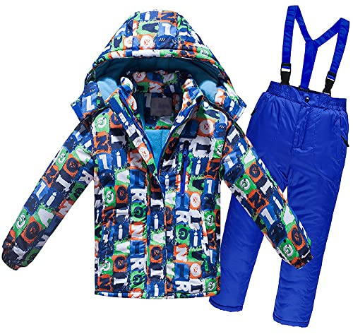 LSHDCER Kinder Jungen Mädchen Skianzug Winterset Zweiteiler Verdickte Skijacke + Skihose Schneeanzug Wasserdicht für Winter