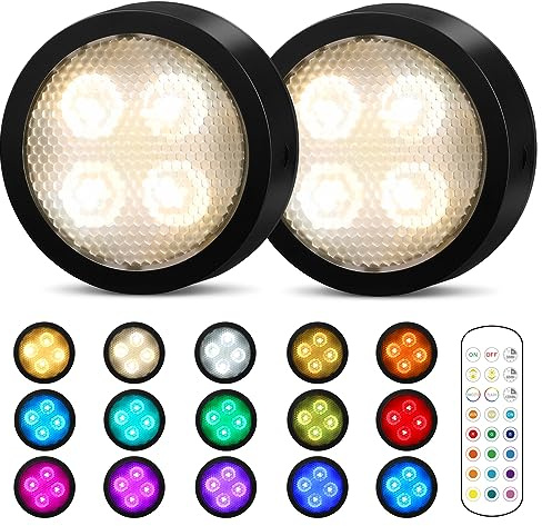 Onumii Luce LED Sottopensile Cucina Luci LED a Batteria Adesive con Telecomando, Luci LED Colorate RGB Luce Notturna per Armadio, Libreria, Scaffale, Pacco da 2 - Nero