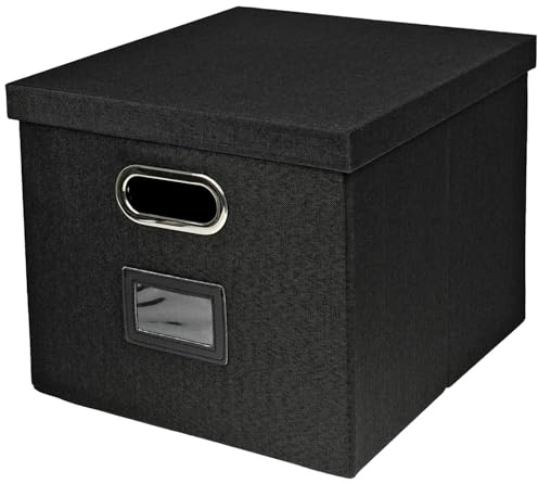 HMF Aufbewahrungsbox mit Deckel für DIN A4 Hängeregister | passend für Kallax | 33 x 37,5 x 28 cm | Schwarz