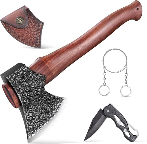 DRAGON RIOT Camping Axe Survival, 35 cm Axe Wooden Columns with Sheath, Gifts for Men