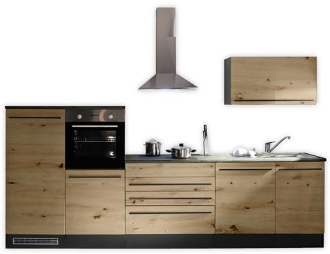 Stella Trading Jazz 4 - Cocina Moderna sin electrodomésticos en Antracita, Aspecto de Roble Artesano, Amplia Cocina Equipada con Mucho Espacio de Almacenamiento, Material de Madera, 320 x 200 x 60 cm