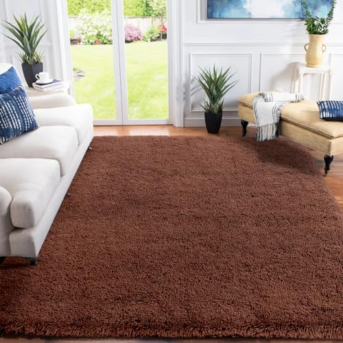 XSIVOD hochflor Wohnzimmer Teppich, Schlafzimmer Bettvorleger, Moderner zottelig flauschig weich Teppich für Kinderzimmer, Anti-Rutsch Unterseite, Waschbar, 80x160 cm, Braun