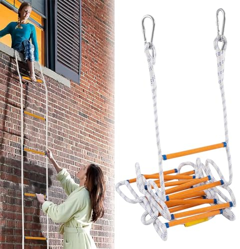 Escalera de cuerda de 6 m, resistente al fuego, para balcón, salvavidas de emergencia, escalera de seguridad, con 2 mosquetones para ventana principal, balcón, barandilla, casa de árbol
