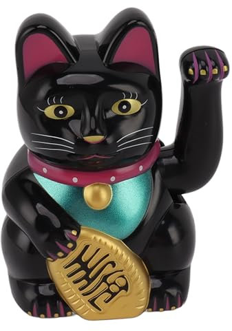 Jenngaoo Gato de La Suerte, Gato Que Saluda Lindo con Energía Solar de 5 Pulgadas, Gato Chino Vívido y Encantador para Decorar Las Aberturas Comerciales del Automóvil de La Recepción(Negro)