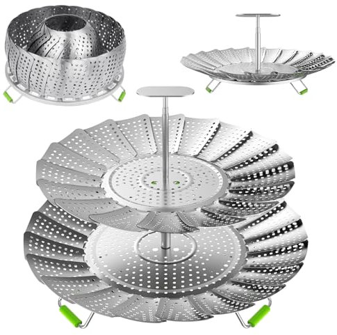 VOGARB 2 Layer Stainless Steel Steamer Basket for Vegetable & Seafood, Expandable & Collapsible 9.2 and 11 to Fit Various Size Pot