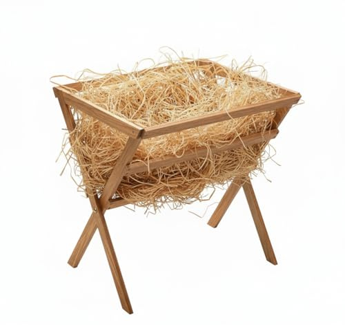 Wesiti Large Nativity Scene Baby Jesus Wooden Manger Decor with Natural Hay Wooden Christmas Religious Nativity Scene 19 Inch Decoration Cradle Backdrop Accessory for Indoor Outdoor Home Decor