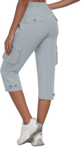 MoFiz Pantalones Trekking Mujer Capri Cargo Pantalón de Senderismo Acampar Pantalon con Bolsillo Montaña Protección UV Transpirable