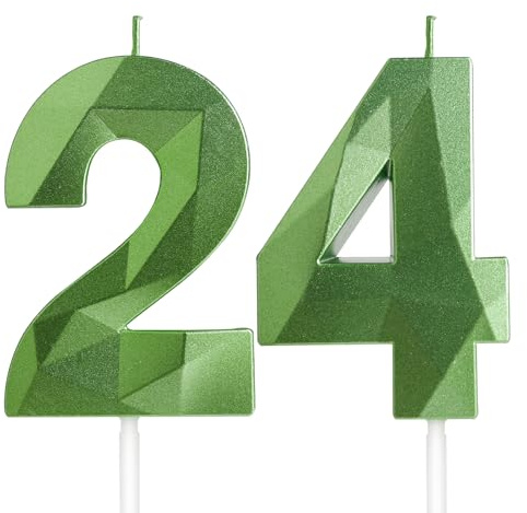 Yiran 24th Birthday Candles, Green Number 24 Candle for Cake, Happy Birthday Candles, Green Cake Topper Decorations for Birthday Party Baby Shower Wedding Anniversary