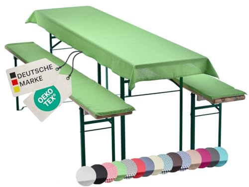 NYVI Bierbankauflagen Set NYVIGala 240x70 cm Grün - 1x Tischdecke für 220x50 cm Biertische & 2X Gepolsterte Auflage für 220x25 cm Bierbänke - Sitzauflage für Bierzeltgarnitur