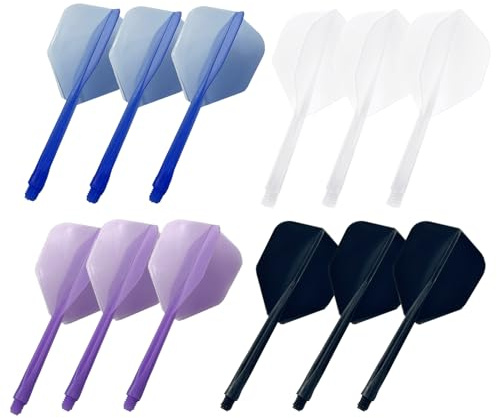 PERSENTU 12Pcs Dart Flights and Shafts,Personalised one Piece Integrated Accessory Plastic Break Resistance 2-in-1 Combined Dart Flights and Stems Dart Flights and ShaftS,3Black 3Blue 3White 3Purple