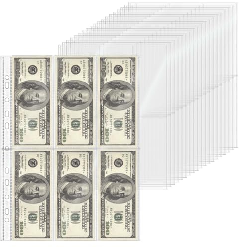 XiowDow 20 fogli A4 pagine tascabili per raccoglitore a 3 anelli, maniche trasparenti in plastica PP per fotocarte, 11 fori, 6 tasche, porta carte, protezione pagine a caricamento dall'alto, custodie
