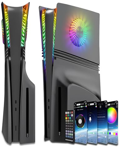 Piastra frontale e piastre laterali per PS5 Disc Edition, accessorio di ricambio PlayStation 5, protezione antigraffio e antipolvere (nero con LED