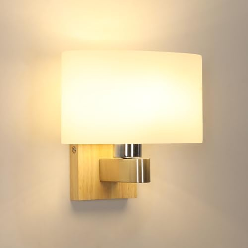 Mckalen E27 Aplique de Pared Interior de Madera óvalo Pantalla de Vidrio