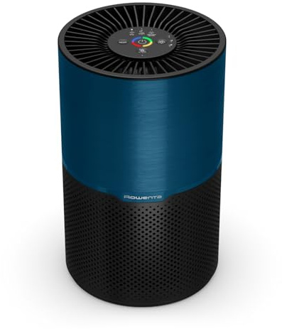 Rowenta Pure Air Compact Luftreiniger, für Zuhause, hocheffiziente Luftreinigung, bis 52 m², 3-in-1 Filterung, HEPA Allergy+, Echtzeit-Luftqualitätsanzeige, Schwarz/Blau, PU2221F0