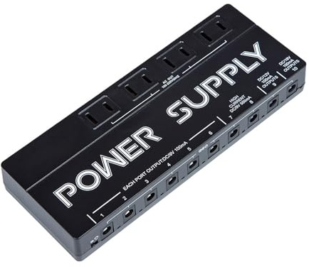 Asixxsix Strömförsörjning för Gitarrpedal, 10 Isolerade DC-utgångar för 9V 12V 18V Effektpedaler, med Brusreducering och LED-indikatorer, Effektpedalbrädes Strömförsörjning (eu-kontakts)