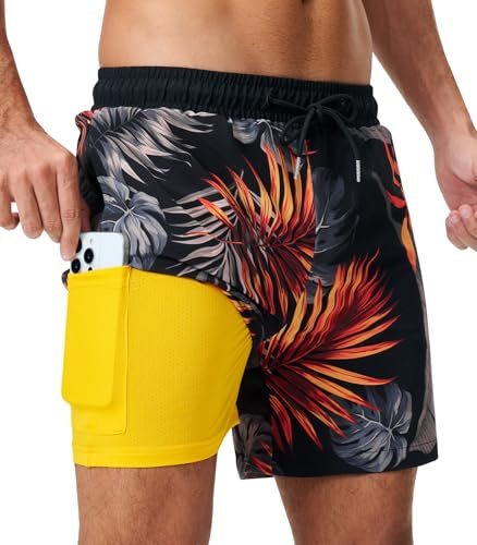 Danfiki Traje de Baño Hombre Shorts de Secado Rápido Bañador Corto para Playa Navegar Forro de Malla Color Degradado