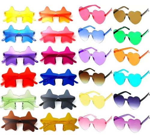 24 Paires Lunettes en Forme de Cœur/Étoile Hippie Rétro, Lunettes Coeur, Lunette de Soleil Coeur, Lunettes en Forme de Coeur Couleur Bonbon, Funny Party Glasses for Kids and Adults, Accessoires Photo
