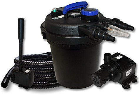 Wiltec Kit complet: CPF-180 Filtre de bassin à pression jusqu’à 6000 L avec 11 Watt UV-C lampe uv, HJ-5000 ECO pompe de filtration 4000l/h 65W, 25m Tuyau 25 mm (1), HJ-943 ECO fontaine 800l/h 16W