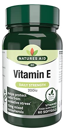 Natures Aid Vitamine E 200 UI Softgels - Antioxydant & Anti-âge pour Visage et Cheveux Contribue à la protection des cellules contre le stress oxydatif - Supplément Comprimés Capsules de 90 Jours