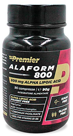 Premier Integratori Alaform 800-90 compresse | Acido Alfa Lipoico Solvent free e Cromo Picolinato | antiossidante privo di zuccheri e glutine