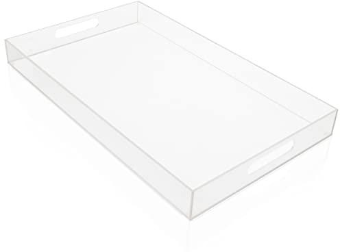 Kurtzy Plateau Transparent en Plastique Acrylique avec Poignées - L40 x l30 cm - Extra Grand Plateau Rectangulaire Anti-Fuite Décoratif - Petit Déjeuner, Thé/Café, Aliments, Boissons