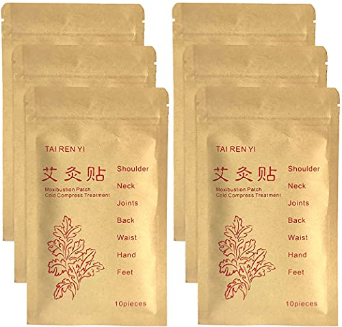 TAI REN YI 60pcs Muxibustion Patch Warm Plaster Moxa Sticker Foot Pads, Soothe Sore Muscle, Self-Heating Patch for Neck, Back, Knee, Waist, 7x10cm, Pack of 6