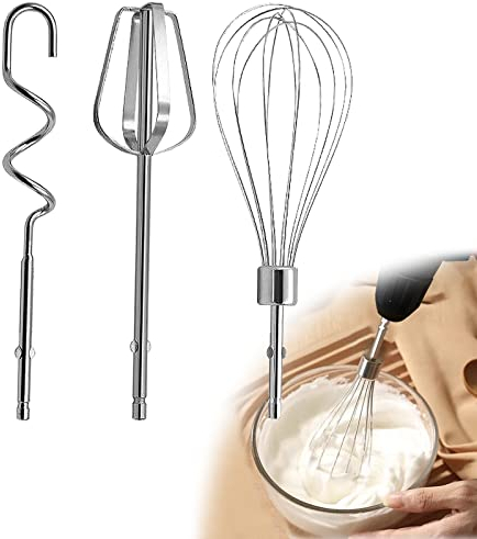 Qazuwa-123 Handmixer Zubehörset Für Bohrmaschine, Handmixer Zubehörset,Schneebesen Edelstahl, Schneebesen für Eiklar, Teig, Für Bohrmaschine(1 Rührbesen,1 Knethaken,1 Ballon Schneebesen)
