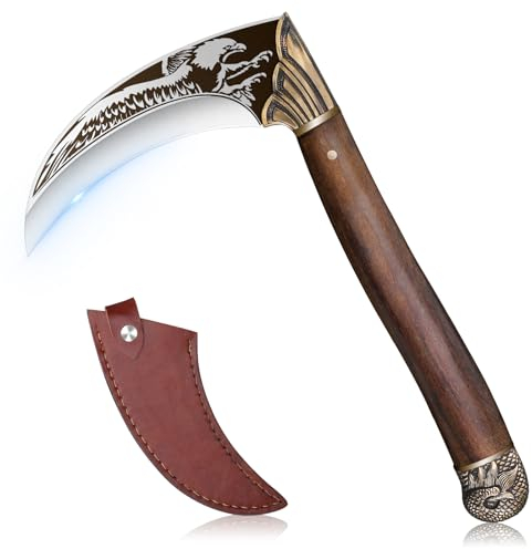 Golden Bird Faucille de jardin avec lame forgée de 14,8 cm - Cadeau de jardin - Manche en bois - Avec fourreau - Pour l'extérieur