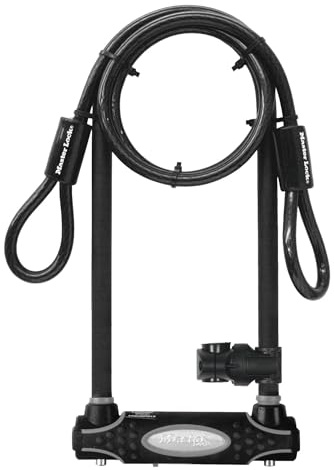 Master Lock Black Heavy Duty Outdoor U-Lock with Looped End Cable with 2 Keys, Anti-Theft Bike Lock with Extended Shackle Length for Motorcycles, Electric Scooters, with 2 Keys, 8285EC