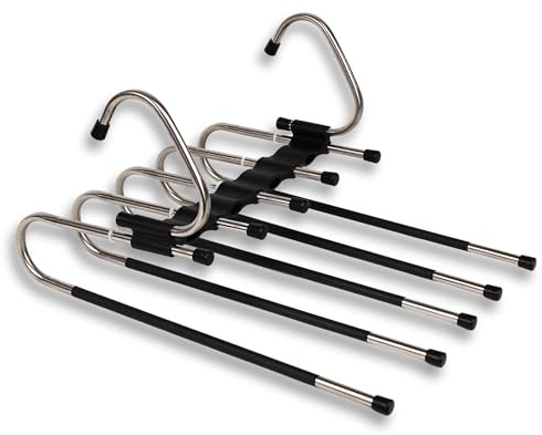 HANDFAM | Percha Pantalones Multiple | Ahorra Espacio en tu Armario y Vestidor 5 Pantalones por Percha 2 Posiciones Vertical y Horizontal | Estructura Resistente y Plegable Incluye Ganchos y Colgador