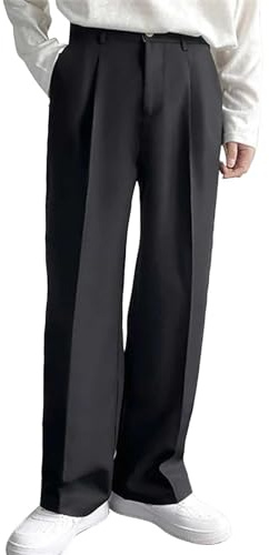 Générique Pantalon Habillé pour Homme Coupe Ample Pantalons Jambe Large Classique Couleur Unie Costume Formel Pants avec Poches Obliques Taille Haute Taille éLastique DéContracté Tube Droit Trousers