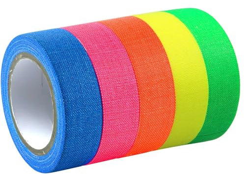 UV Fluorescente Néon Ruban, Bande de Tissu Fluorescent, UV Blacklight Ruban Réactif Ruban Adhésif Fluorescent Ceinture Ruban, pour Halloween Black Light Party Decoration (12,7 mm x 5 m par rouleau)