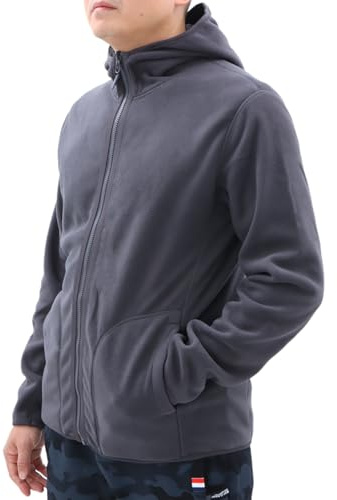 BWBIKE Mens Outdoor Fleece Jacket Reversible Hooded Fleece Jacket Full Zip Up Long Sleeve Winter Coat Polar Fleece Hoodie Outwear for Men Women, Grey, L