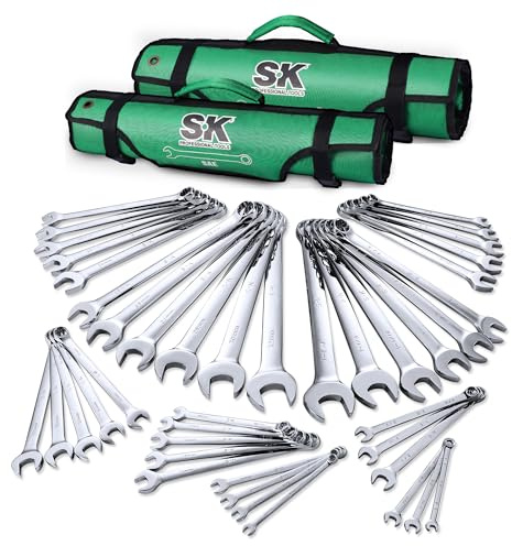 SK Combination Wrench Set, SAE 1/4 to 1-1/4, Metric 6 to 32mm, 42-Piece, SuperKrome Finish, Premium CR-V Construction, with Rolling Pouch